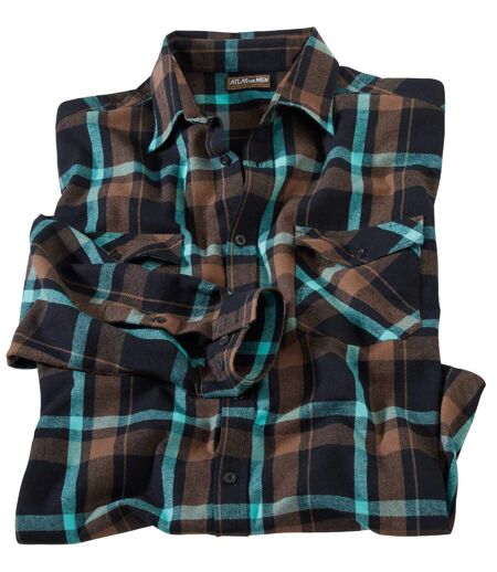 Men's Checked Flannel Shirt - Black Turquoise