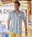 Men's Checked Short-Sleeved Shirt - Ecru Blue Orange-5