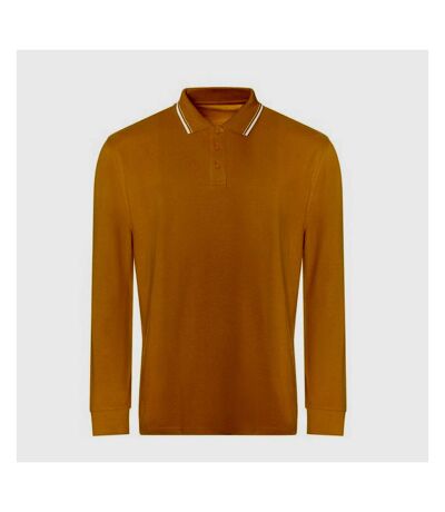 Mens tipped long-sleeved polo shirt mustard/white Awdis