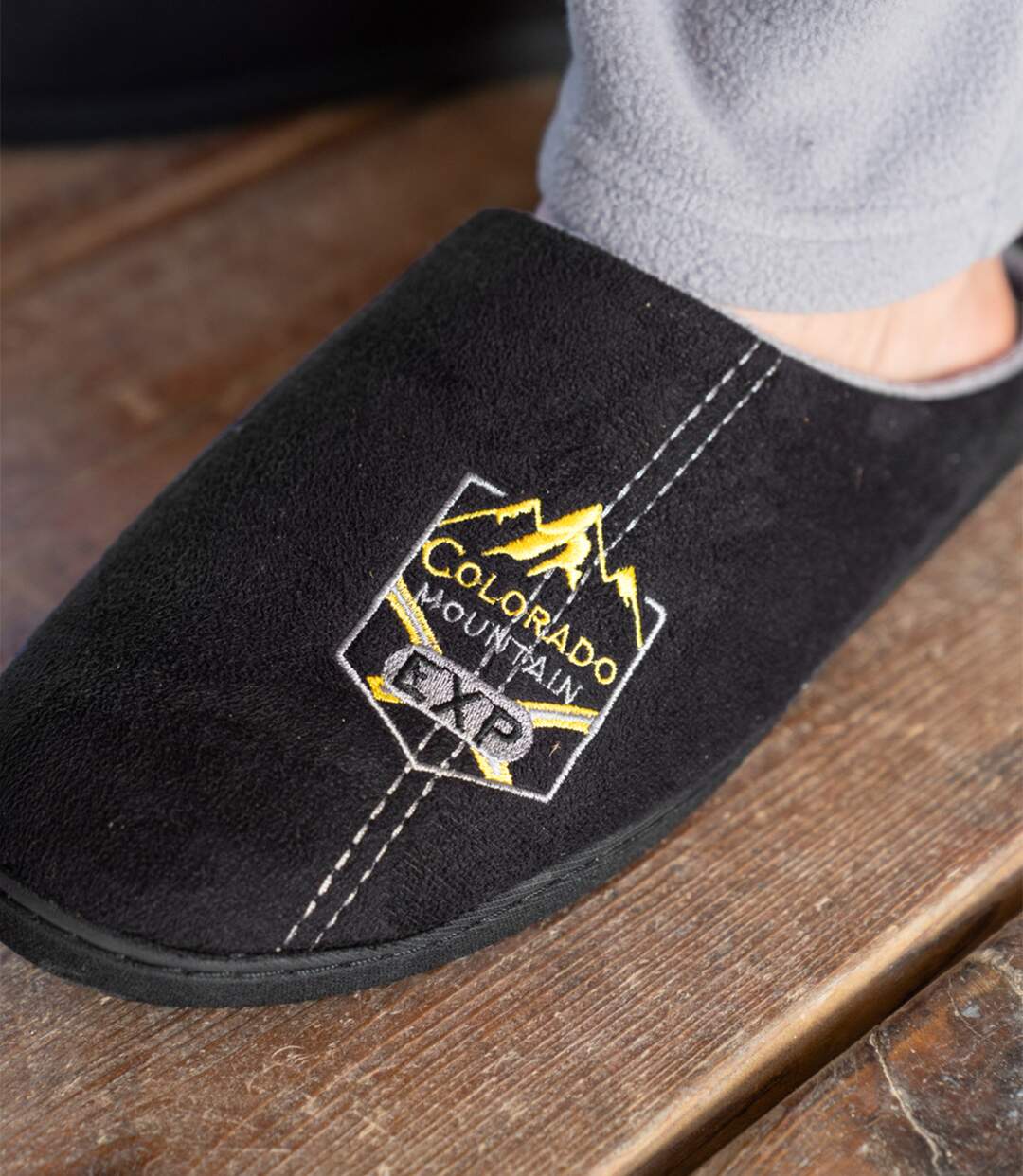 Men's Black Fleece-Lined Slippers-2