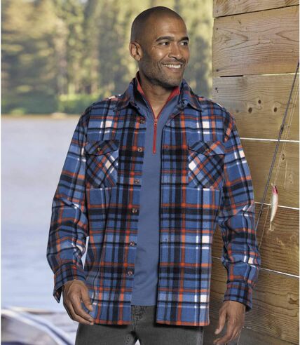 Men's Blue Checked Fleece Overshirt