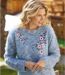 Women's Blue Fluffy Knit Sweater
