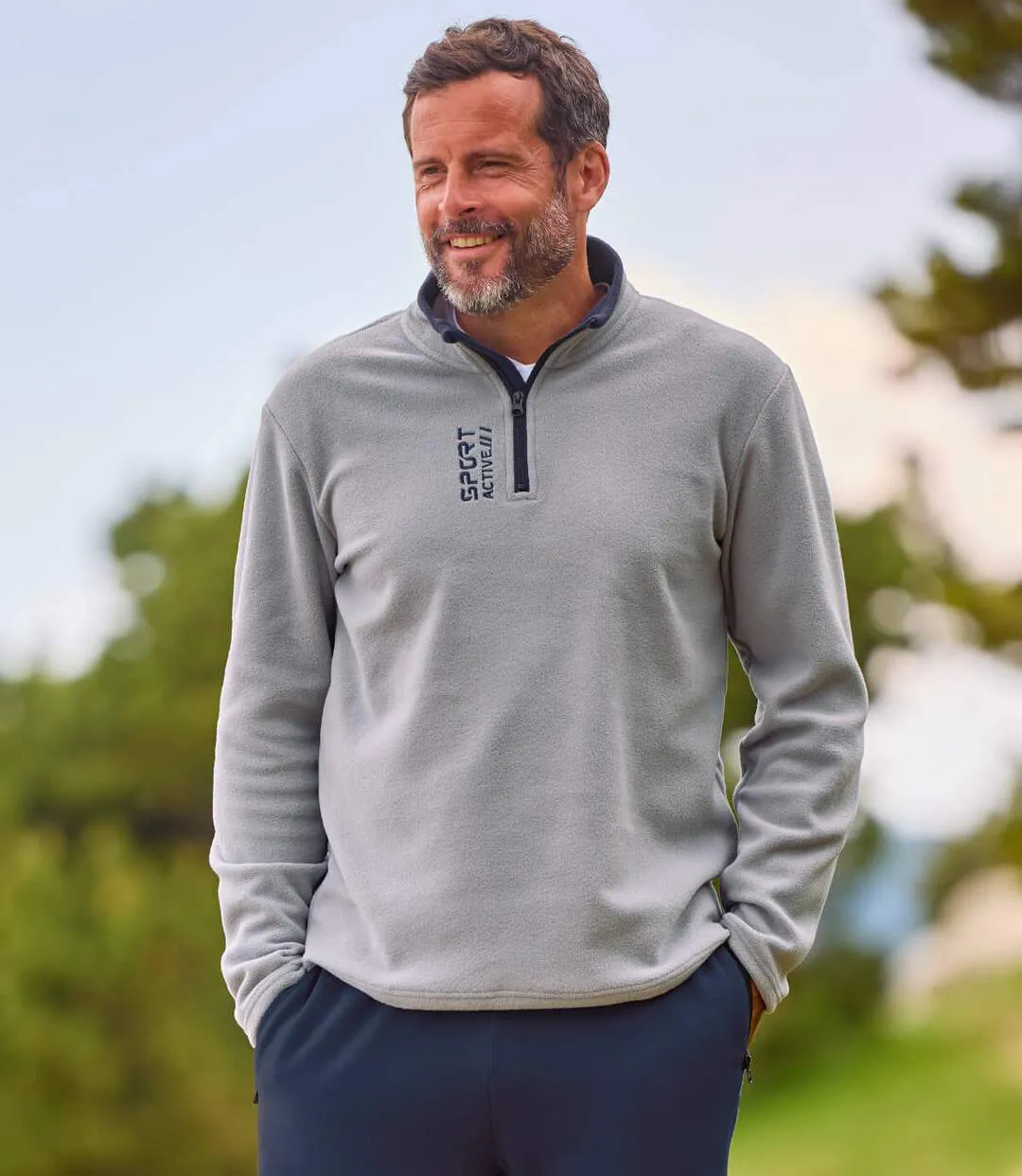 Pack of 2 Men's Sporty Microfleece Jumpers - Grey Navy-3