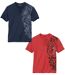 Paquet de 2 t-shirts henley imprimés homme - marine rouge