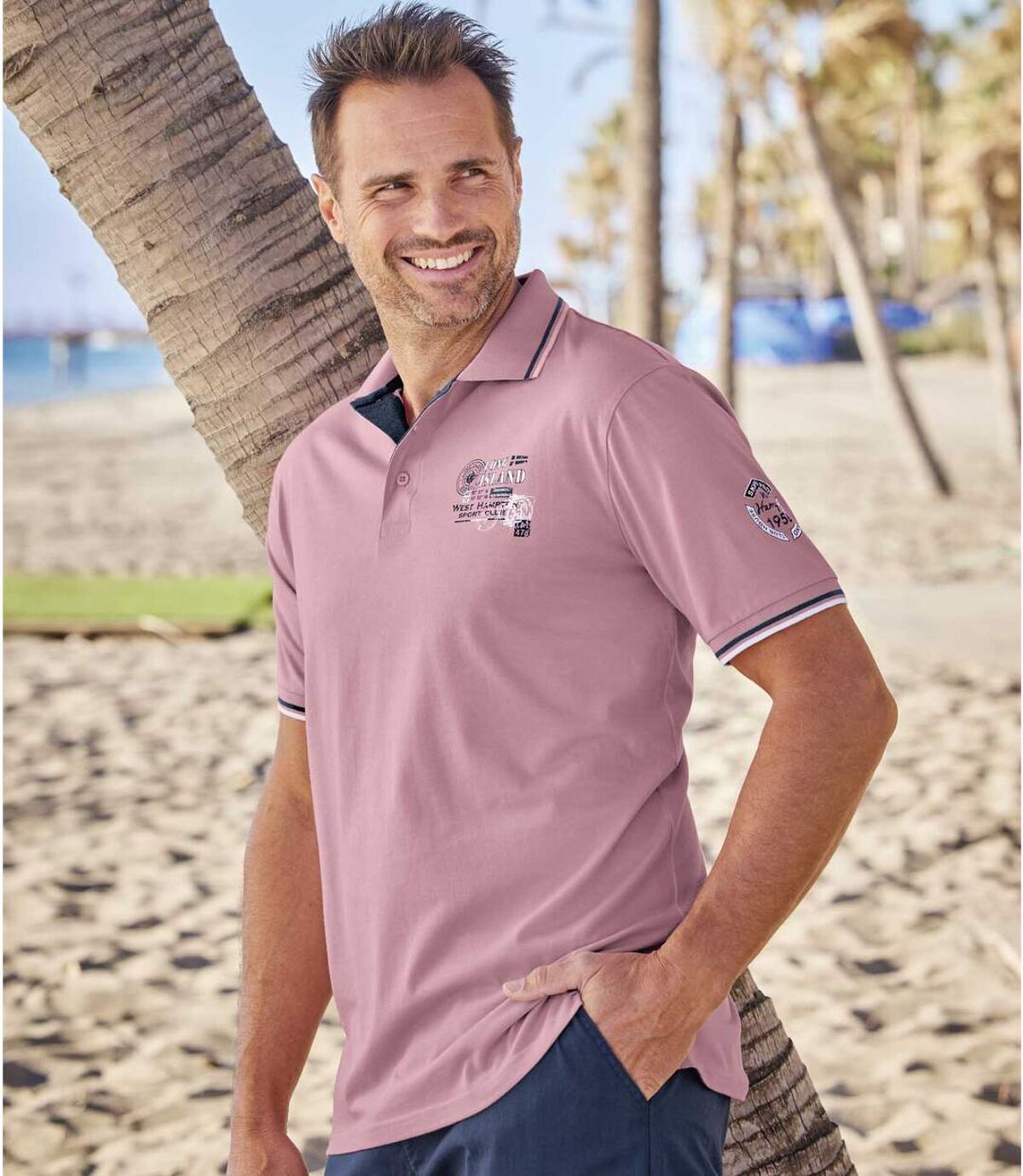 Pack of 4 Men's Nautical Polo Shirts - Turquoise White Navy Pink Atlas For Men