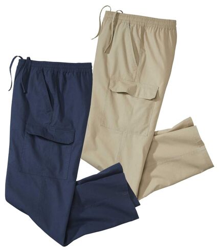 Pack of 2 Men's Casual Cargo Trousers - Navy Beige