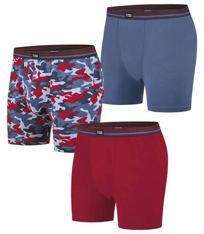 Pack of 3 Men's Stretchy Boxer Shorts - Red Camouflage Print Blue 
