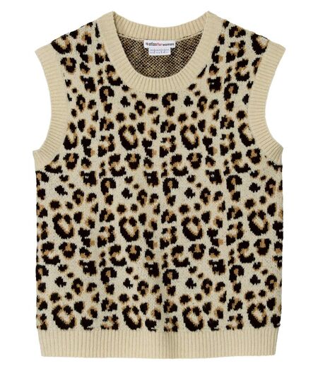 Pull Tricot Sans Manches à Motifs Léopard
