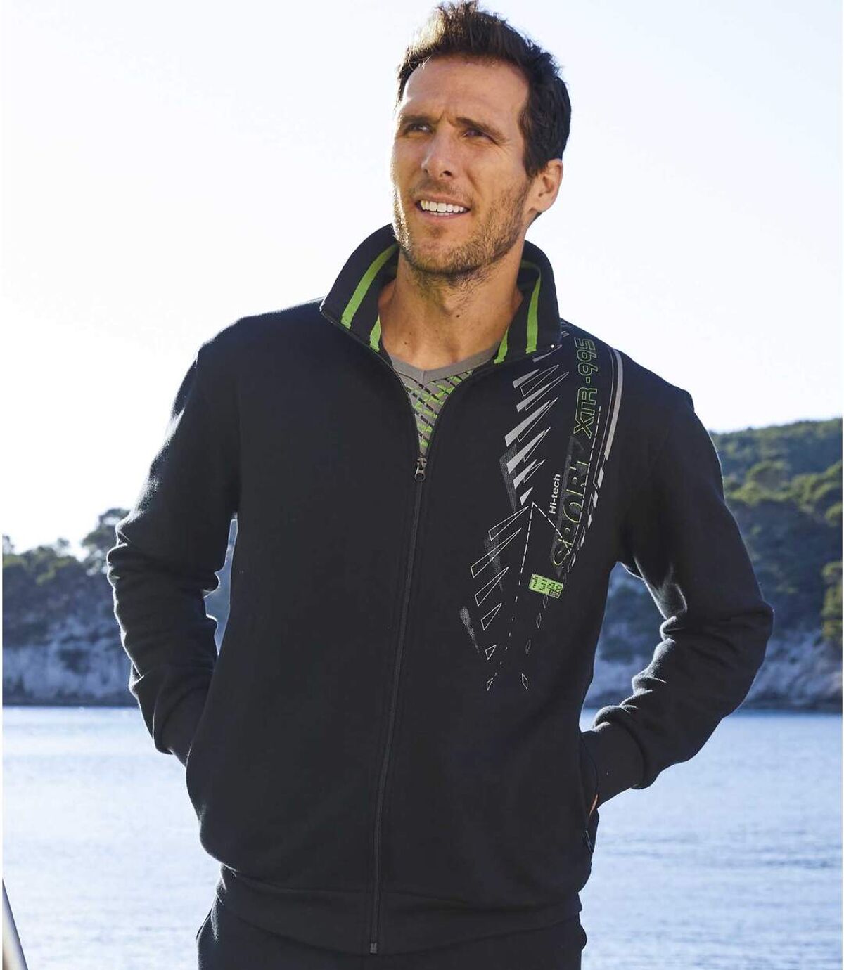 Men's Black Brushed Fleece Sports Jacket - Full Zip Atlas For Men