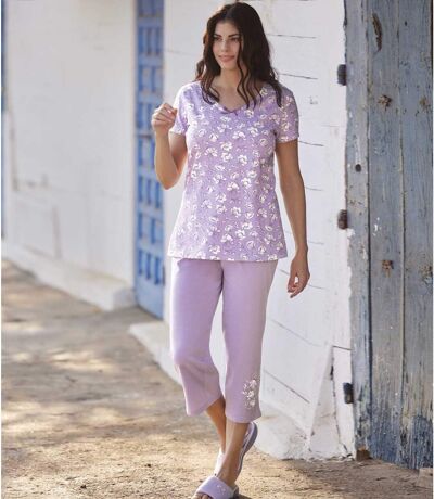 Women's Floral Print Summer Pyjamas - Lilac 