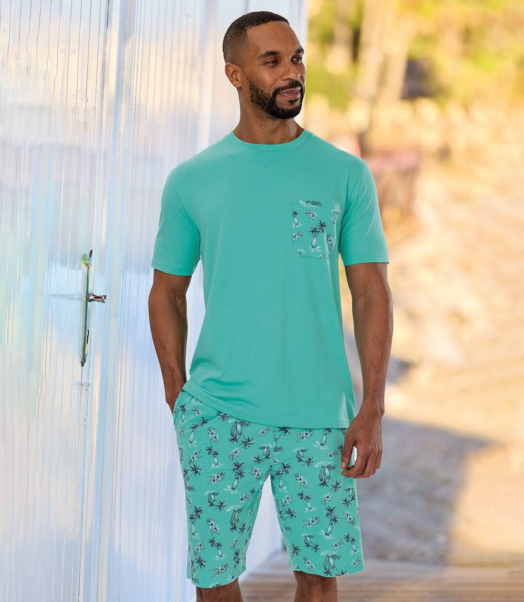 Men's Turquoise Pyjama Short Set-1