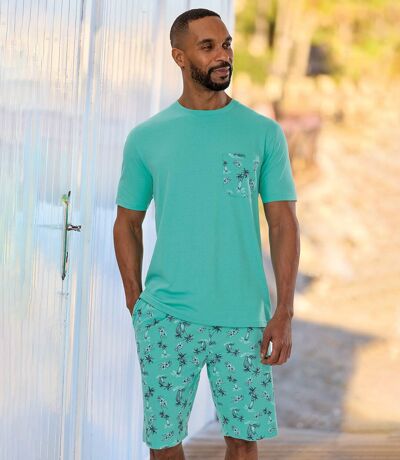 Men's Turquoise Pyjama Short Set  