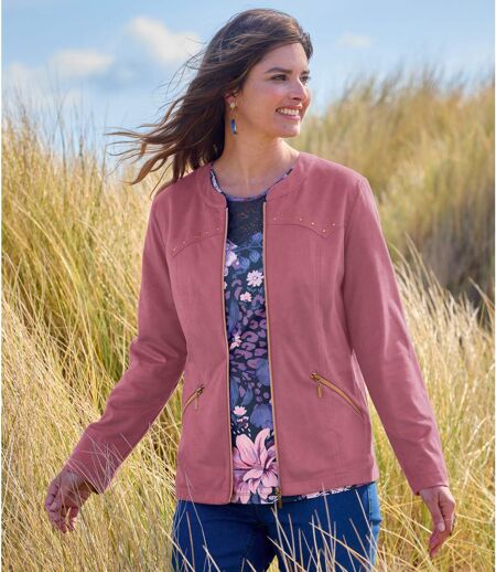 Veste suédine à glissière femme - rose