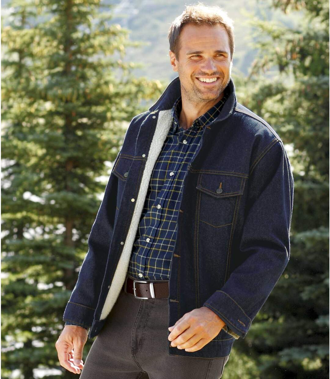 Men’s Blue Denim Jacket with Sherpa Lining Atlas For Men