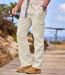 Men's Beige Relaxed Cargo Trousers - Elasticated Waistband