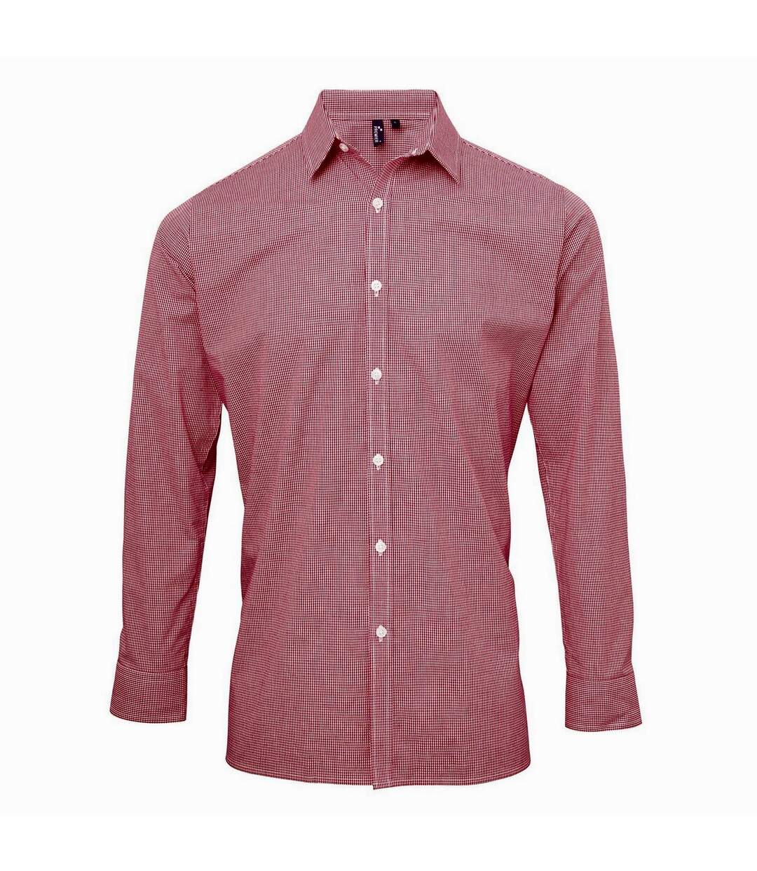 Mens gingham long-sleeved shirt red/white Premier