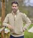 Men's Beige Zip-Up Knitted Jacket-1