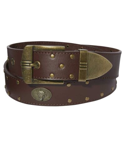 Men's Brown Split Leather Studded Belt