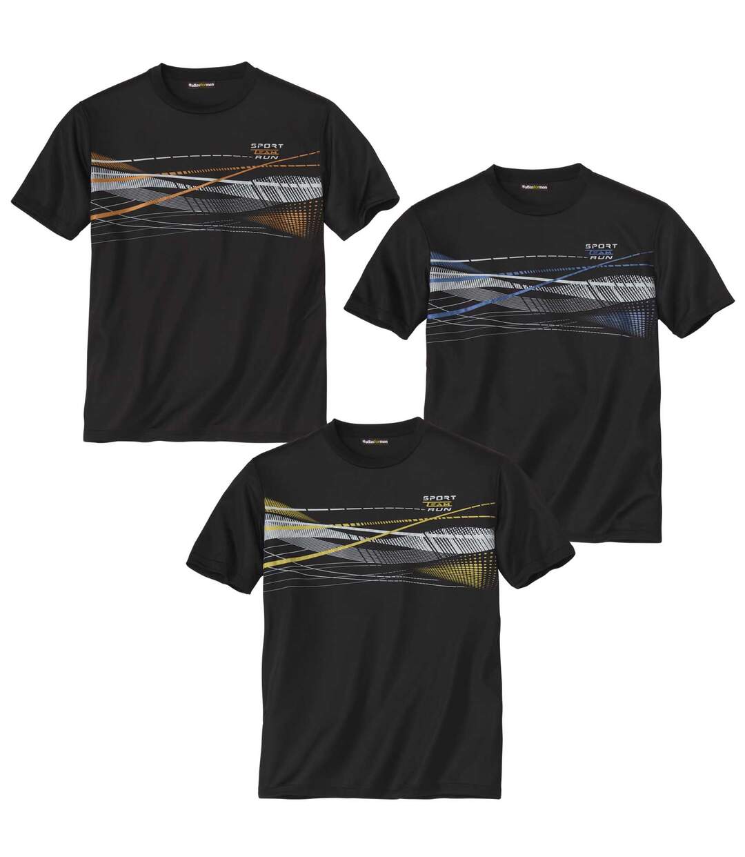 Pack of 3 Men's Sporty T-Shirts - Black Atlas For Men