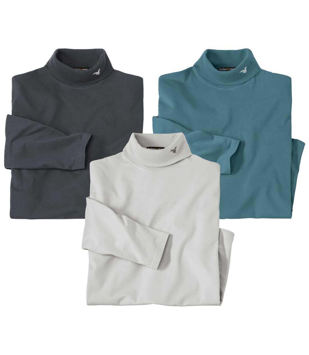 Pack of 3 Men's Roll-Neck Tops - Blue Grey