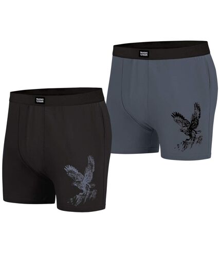 Pack of 2 Men's Stretch Boxer Shorts - Black Grey