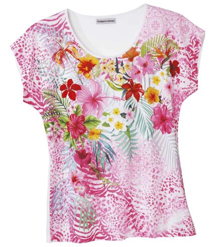 Women's Pink Tropical Print T-Shirt