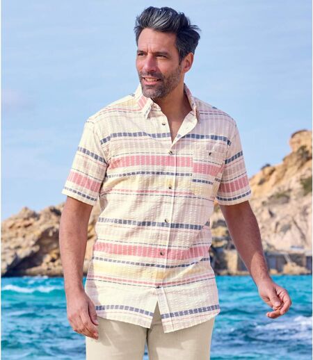 Men's Ecru Waffle-Effect Cotton Shirt