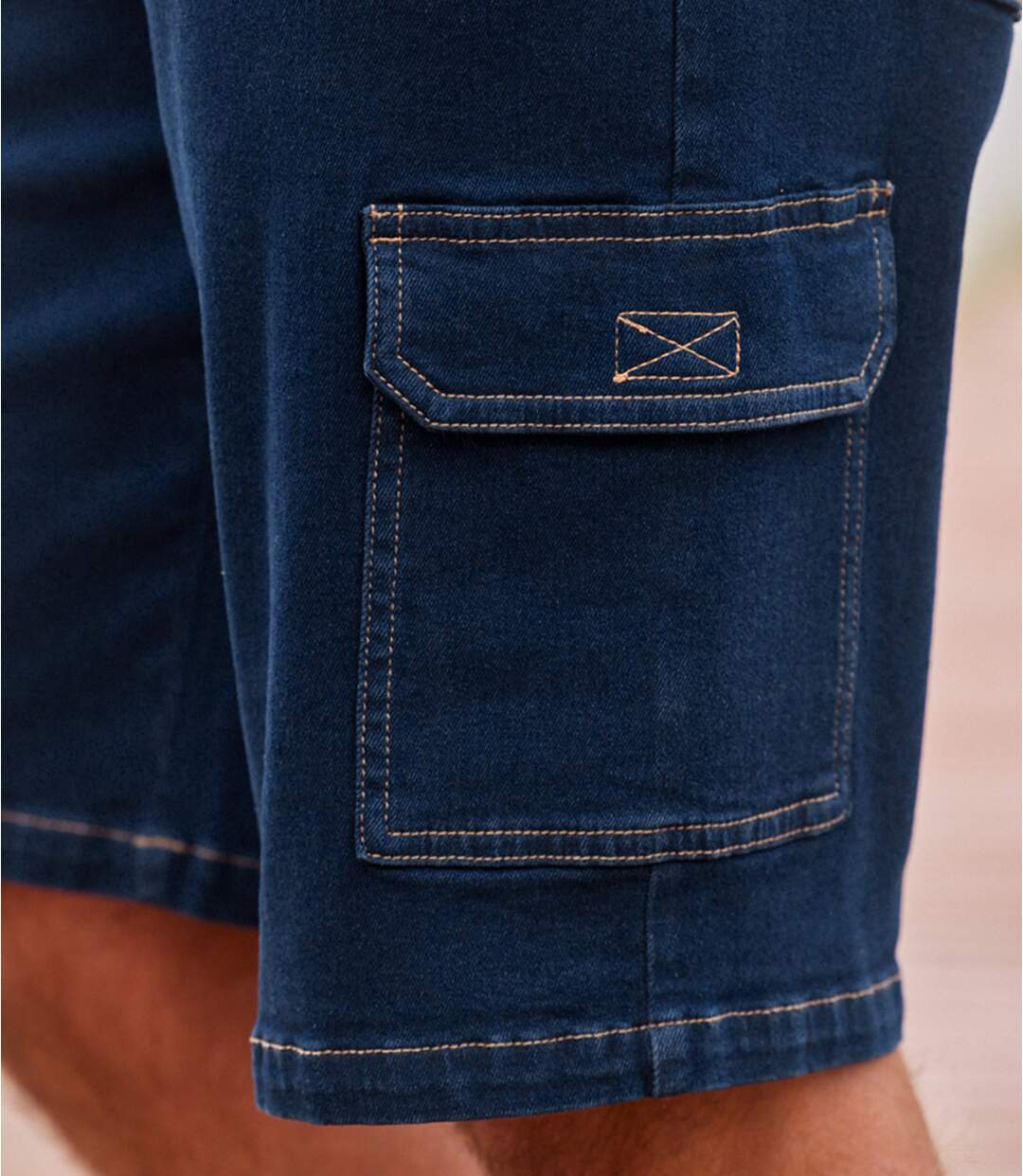 Bermuda cargo en jean homme - bleu