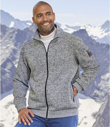 Men's Brushed Fleece Jacket - Sherpa Lining - Grey 