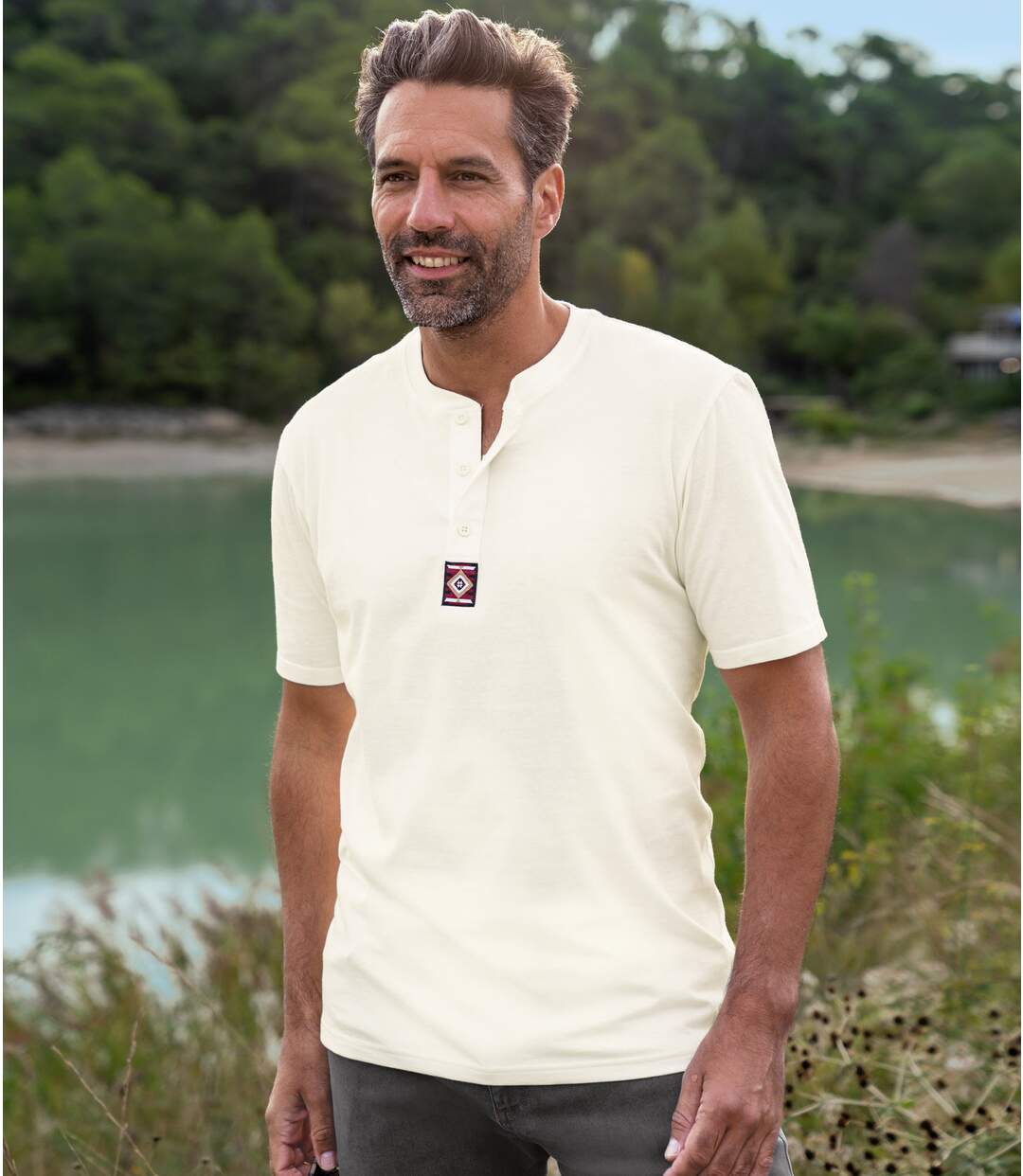 Set van 3 effen T-shirts met Henley kraag