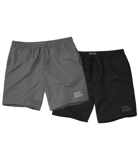 Pack of 2 Men's Microfibre Comfort Shorts - Black Grey