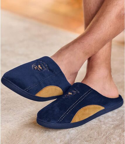 Men's Navy & Camel Fleece-Lined Slippers