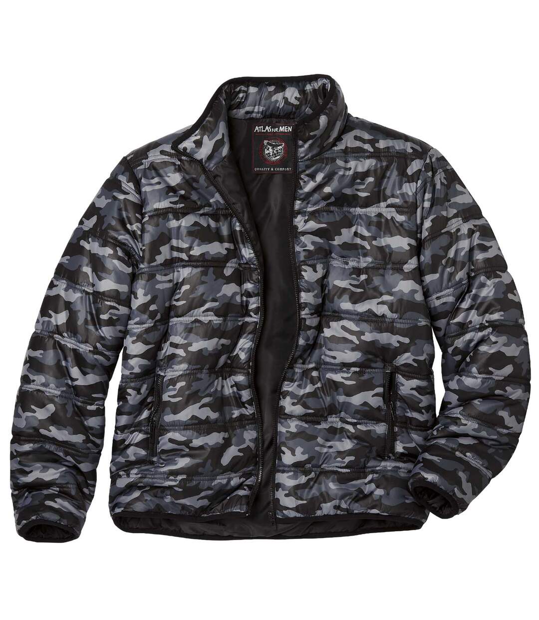 Men's Black & Grey Camouflage Puffer Jacket - Full Zip-2
