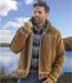 Men's Camel Full Zip Faux-Suede Jacket - Sherpa Lining - Water-Repellent-2