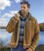 Men's Camel Full Zip Faux-Suede Jacket - Sherpa Lining - Water-Repellent