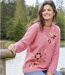 Women's Embroidered Fluffy Knit Jumper - Pink
