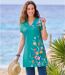 Maxi tričko s tuniským výstřihem a květinovým potiskem