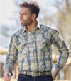 Men's Blue & Beige Checked Shirt Atlas For Men