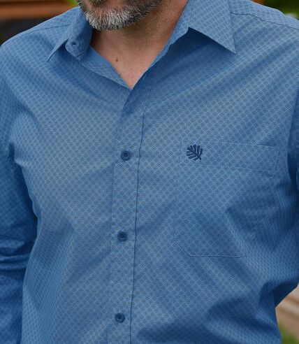 Men's Blue Patterned Poplin Shirt