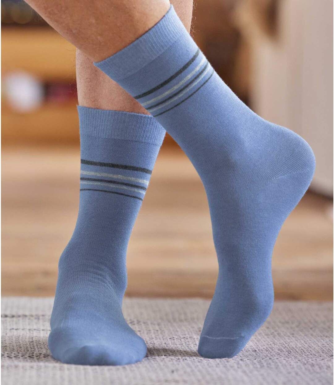 Pack of 4 Pairs of Men's Striped Socks - Blue Anthracite Grey-5