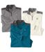 Pack of 3 Men's Quarter-Zip Microfleece Pullovers - Grey Ecru Blue