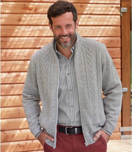 Men's Grey Sherpa-Lined Knit Jacket