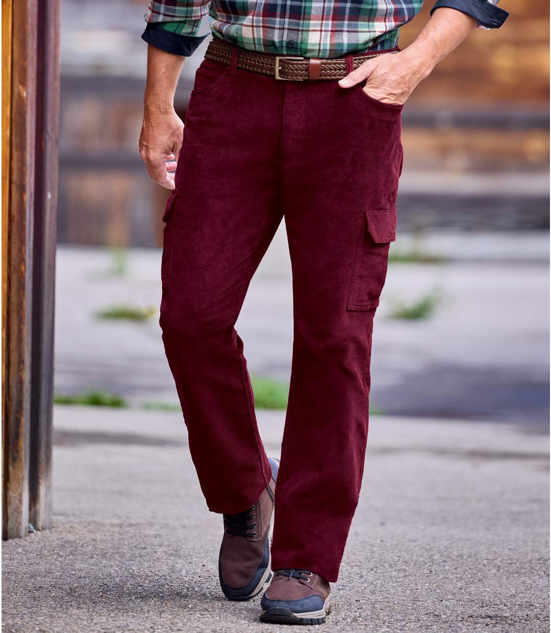 Men's Burgundy Corduroy Cargo Trousers-1