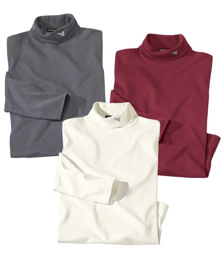 Pack of 3 Men's Roll-Neck Tops - Grey White Red