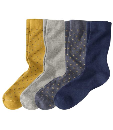 Pack of 4 Pairs of Men's Coloured Socks - Ochre Blue Navy Grey