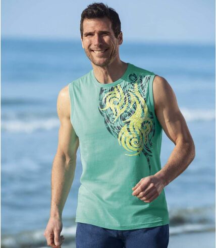 Pack of 2 Men's Summer Tank Tops - Green Turquoise 