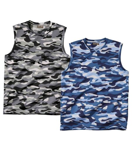 Pack of 2 Men's Camouflage Vest Tops - Grey Blue