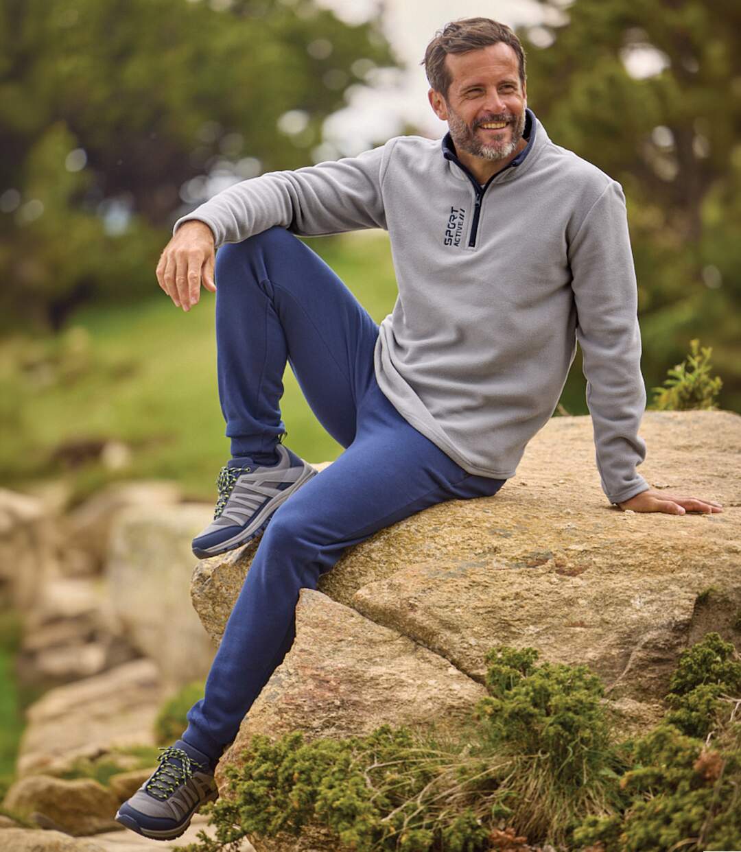 Pack of 2 Men's Sporty Microfleece Jumpers - Grey Navy-5
