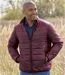 Men's Burgundy Puffer Jacket - Water-Repellent - Foldaway Hood 