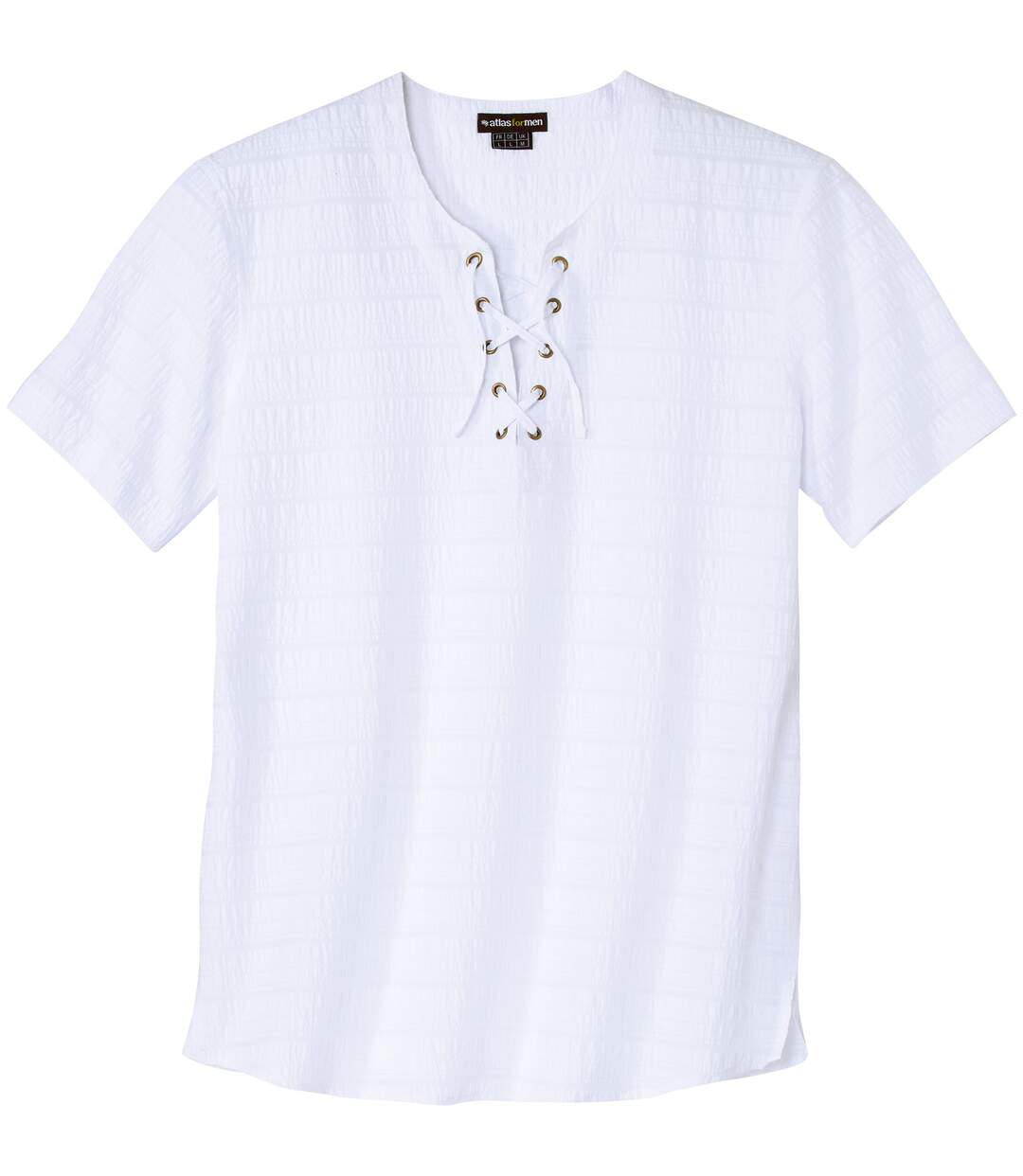 Chemise estivale à col lacé homme - blanc-3